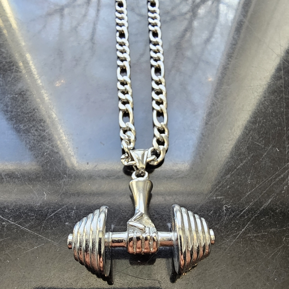 Hand lifting dumbell pendant and chain Stainless steel